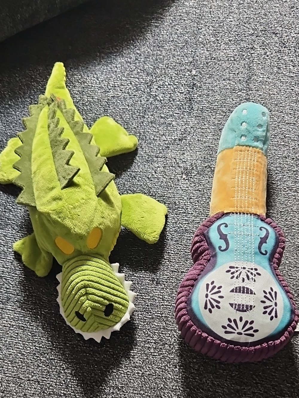 Bark Green Plush Alligator & Teal Purple Guitar Dog Toys